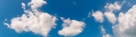 Panorama blue sky fluffy white cloud summertime on light sunny day cloudscape. Clear bright blue...