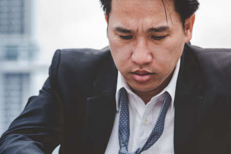 Unemployed Jobless People Crisis who Recession, Stress and lose job. Despair office People feel Stressful in depress situation. Middle aged people despair low economic crisis. Stressed Jobless Conceptの写真素材