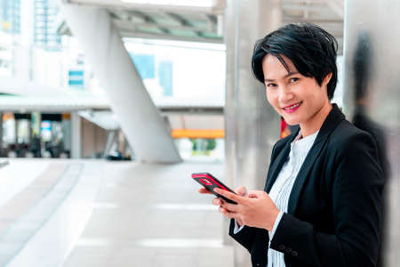 Business woman using smartphone shopping online, call, texting message internet technology...