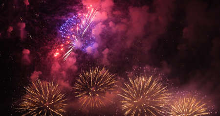 Firework celebrate anniversary happy new year 2022, 4th of july holiday festival. colorful firework...