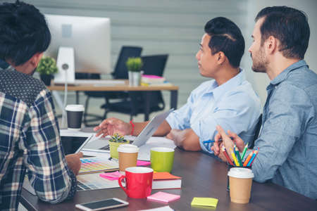 Creative design office center working teamwork. Happy business people partner plan strategy...