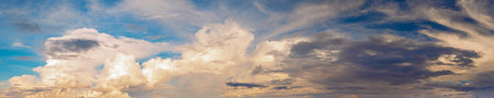 Banner Tropical summer blue sky fluffy white cloud summertime on light sunny day cloudscape....