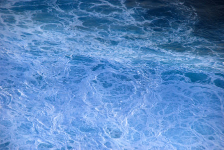 Blue sea marine ocean seascape tropical huge wave on blurred background. Seascape blue ocean white wave motion outdoor. Aqua marine huge wave sea summer background. Paradise turquoise water landscapeの写真素材
