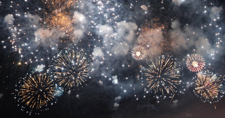 blue Firework celebrate anniversary happy new year 2024, 4th of july holiday festival. blue firework...