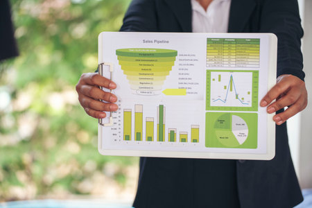 Excel stat spreadsheet business analytics graph statistic with graph and table data number in charts database. Accountant hands pointing excel stat financial spreadsheet document business graph chartsの写真素材