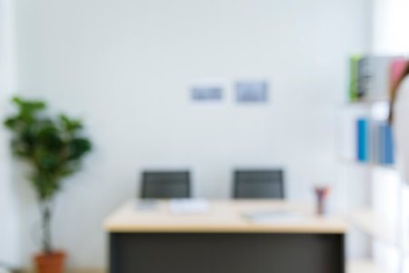 Business office Blurred background meeting room light bokeh education event in company. Blurry...