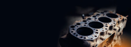 Banner Mechanic tools engineering equipment car auto repair shop with copy space. Blurred background...