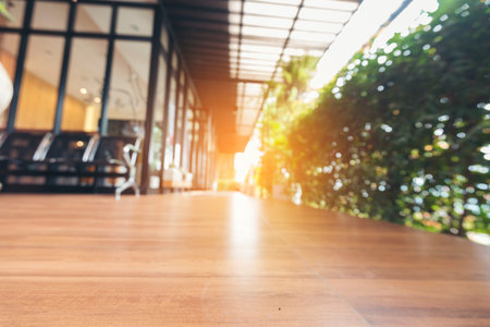 Business office Blurred background meeting room light bokeh education event in company. Blurry abstract background of conference room. Blur background office modern lobby urban decor empty roomの写真素材