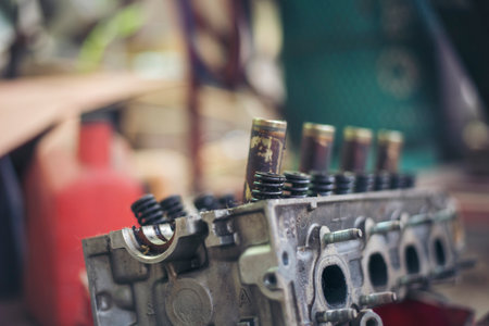 Heavy screw grungy rusted wrenches dirty screwdriver object. Industrial hardware set. Mechanic tools engineering equipment auto repair shop with copy space. Blurred background mechanical serviceの写真素材