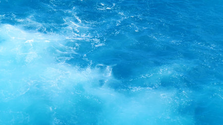 Blue sea marine ocean seascape tropical huge wave on blurred background. Seascape blue ocean white wave motion outdoor. Aqua marine huge wave sea summer background. Paradise turquoise water landscapeの写真素材