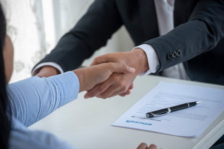 Close up hands Team Business Partners shaking hands together to Greeting Start up new project. Shakehand Teamwork Partnership office desk. Businessman partners handshake together. Business conceptの写真素材