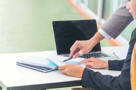 Business strategy team report chart, graph, infographic data analyze financial report plan. Hands team partner planning marketing finance statistics sale report with excel spreadsheet accounttingの写真素材