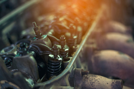 Heavy screw grungy rusted wrenches dirty screwdriver object. Industrial hardware set. Mechanic tools engineering equipment car auto repair shop with copy space. Blurred background mechanical serviceの写真素材