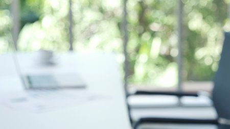 Meeting room Office laptop business financial document chart , graph on wooden table with coffee...