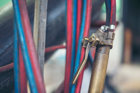 Heavy screw grungy rusted wrenches dirty screwdriver object. Industrial hardware set. Mechanic tools engineering equipment car auto repair shop with copy space. Blurred background mechanical serviceの写真素材