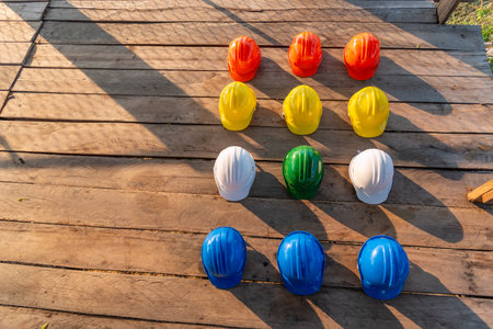 Construction hard hat safety tools equipment workers in construction site engineering protection...