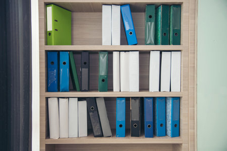 Blurry Library background off white Backdrop bright softness bookshelf with copy space. Book case...