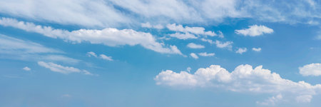 Banner Tropical summer blue sky fluffy white cloud summertime on light sunny day cloudscape....