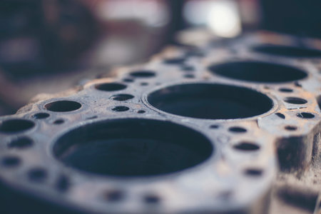 Mechanic tools engineering equipment car auto repair shop with space. Blurred background mechanical service. Heavy screw grungy rusted wrenches dirty screwdriver object. Industrial hardware setの写真素材