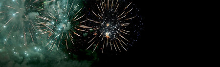 Banner Golden Firework celebrate anniversary happy new year 2024, 4th of july holiday festival....