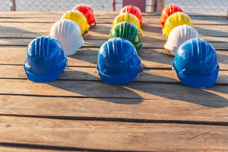 Construction hard hat safety tools equipment for workers in construction site for engineering...