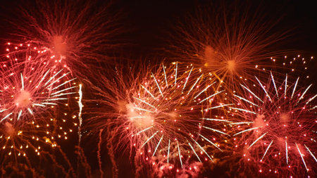 Red Firework celebrate anniversary happy new year 2024, 4th of july holiday festival. red firework...
