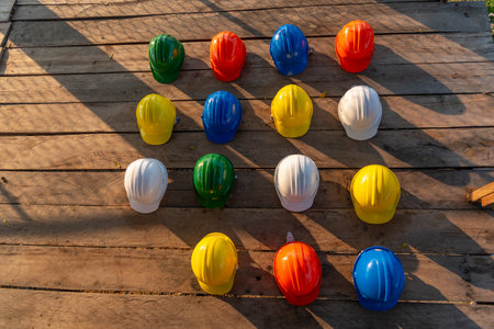 Construction hard hat safety tools equipment workers in construction site engineering protection...