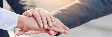 Banner Trust honesty business customer handshake together promise partner. Panorama Businessman...