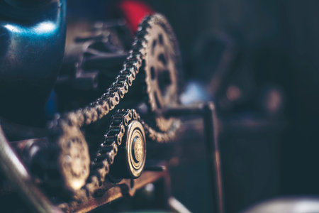 Mechanic tools engineering equipment car auto repair shop with copy space. Blurred background...