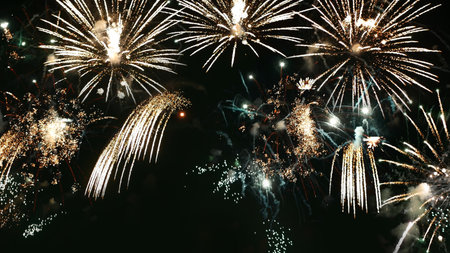 Golden Firework celebrate anniversary independence day night time celebrate national holiday....