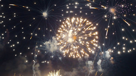 Golden Firework celebrate anniversary independence day night time celebrate national holiday....