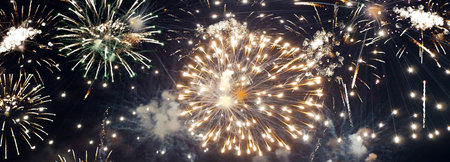 Banner Golden Firework celebrate anniversary independence day night time celebrate national holiday....