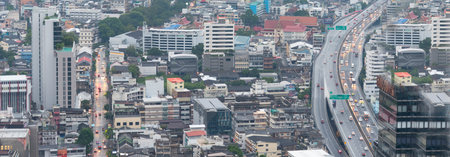Amazing panorama view of Bangkok city skyline with blue sky. Beautiful skyscraper midtown landscape....