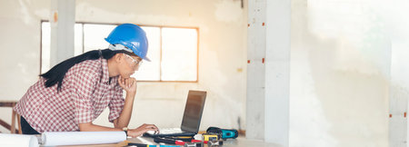 Banner Woman engineer entrepreneur construction industry worker. Banner Female engineer working...