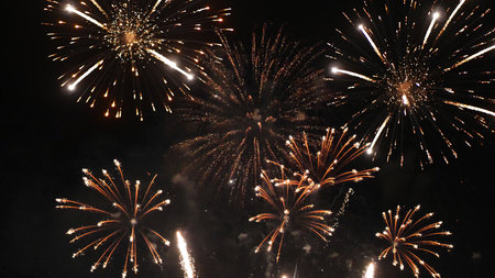 Golden Firework celebrate anniversary independence day night time celebrate national holiday....