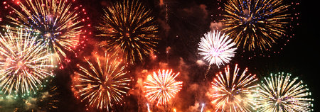 Banner Golden Firework celebrate anniversary independence day night time celebrate national holiday....