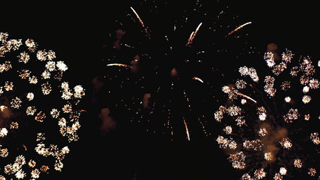 Golden Firework celebrate anniversary independence day night time celebrate national holiday. Countdown to new year party time event. Happy new year, 4th of july holiday festival conceptの写真素材