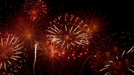 Red Firework celebrate anniversary happy new year 2024, 4th of july holiday festival. red firework...