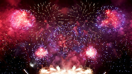 Purple Firework celebrate anniversary happy new year 2024, 4th of july holiday festival. Purple...