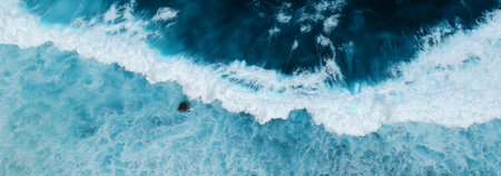 Banner Turquoise ocean sea water white wave pattern splashing deep blue sea. Banner Tropical sea...