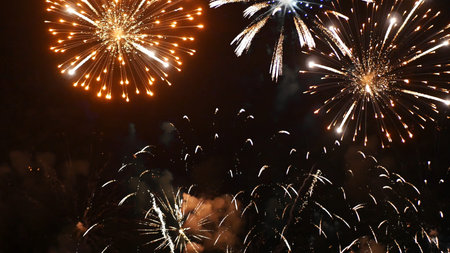 Golden Firework celebrate anniversary independence day night time celebrate national holiday....