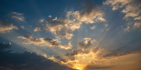 Golden sky sunrise dramatic beautiful landscape view. Dawn sky gold dusk time cloudscape with sunlight. Dramatic sunset scenic landscape. Beautiful landscape sunshine nature