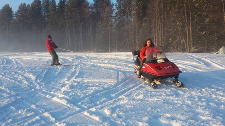 Snowmobile Frozen Lake, Vilhelmina, Swedenのeditorial素材
