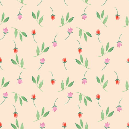 Floral seamless pattern with different flowers and leaves Botanical illustration hand paintedの写真素材