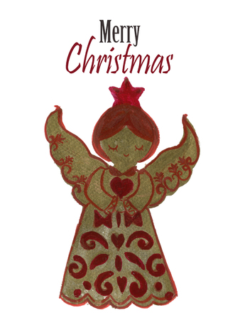 Watercolor Christmas gingerbread Angel cookies Hand painted christmas illustration isolated on white background for design background printの写真素材