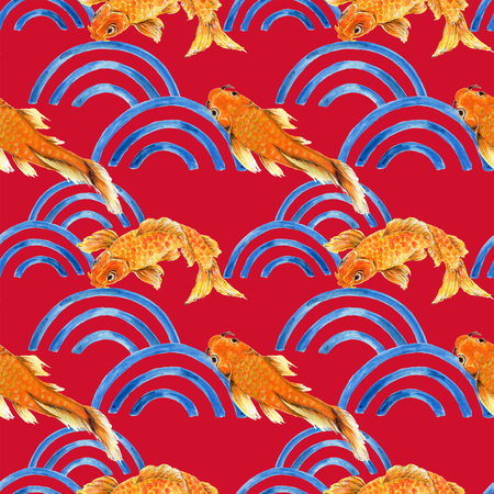 Hand drawn seamless background pattern inspired by chinese Korean and Japan kimono yukata background backdrop watercolor gouacheの写真素材