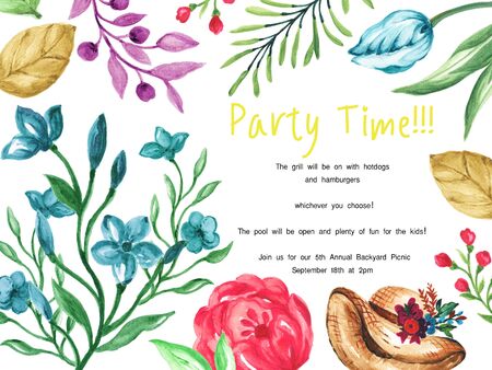 Watercolor flower Tulips garden flower and leaves design for invitation card holiday party elegance wedding hand paint on white Backgroundの写真素材