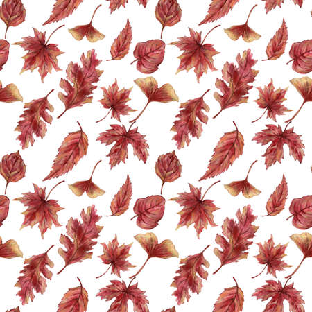 Watercolor gouache Autumn Fall branches with leaves hand drawn illustration pattern Design for invitations greeting cards backdrop backgroundの写真素材