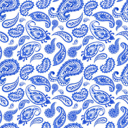 Set of paisley eastern outline mandala folk henna tattoo blue indigo textile texture fabric paper print  on white background hand paintingの写真素材