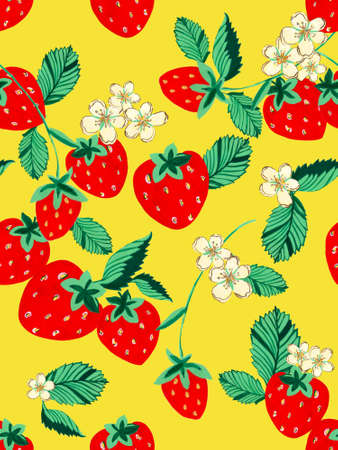 Watercolor hand painted strawberry flower leaf background for web pages, wedding invitations, greeting cards, postcards, textile design, package design, patterns, printsの写真素材